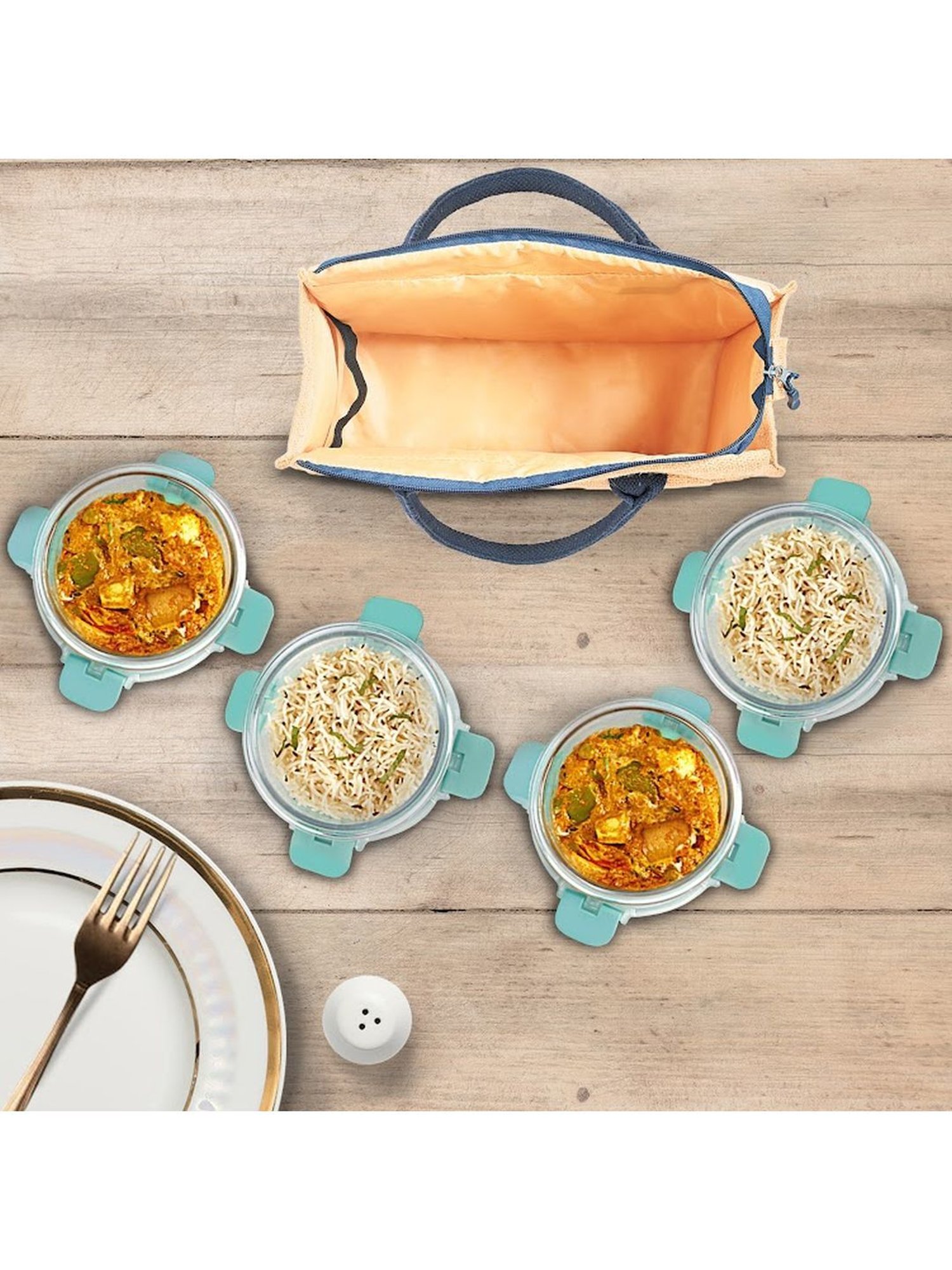 Borosilicate Glass Lunch Box Microwave Oven Safe with Detachable Lock and Jute Tiffin Bag