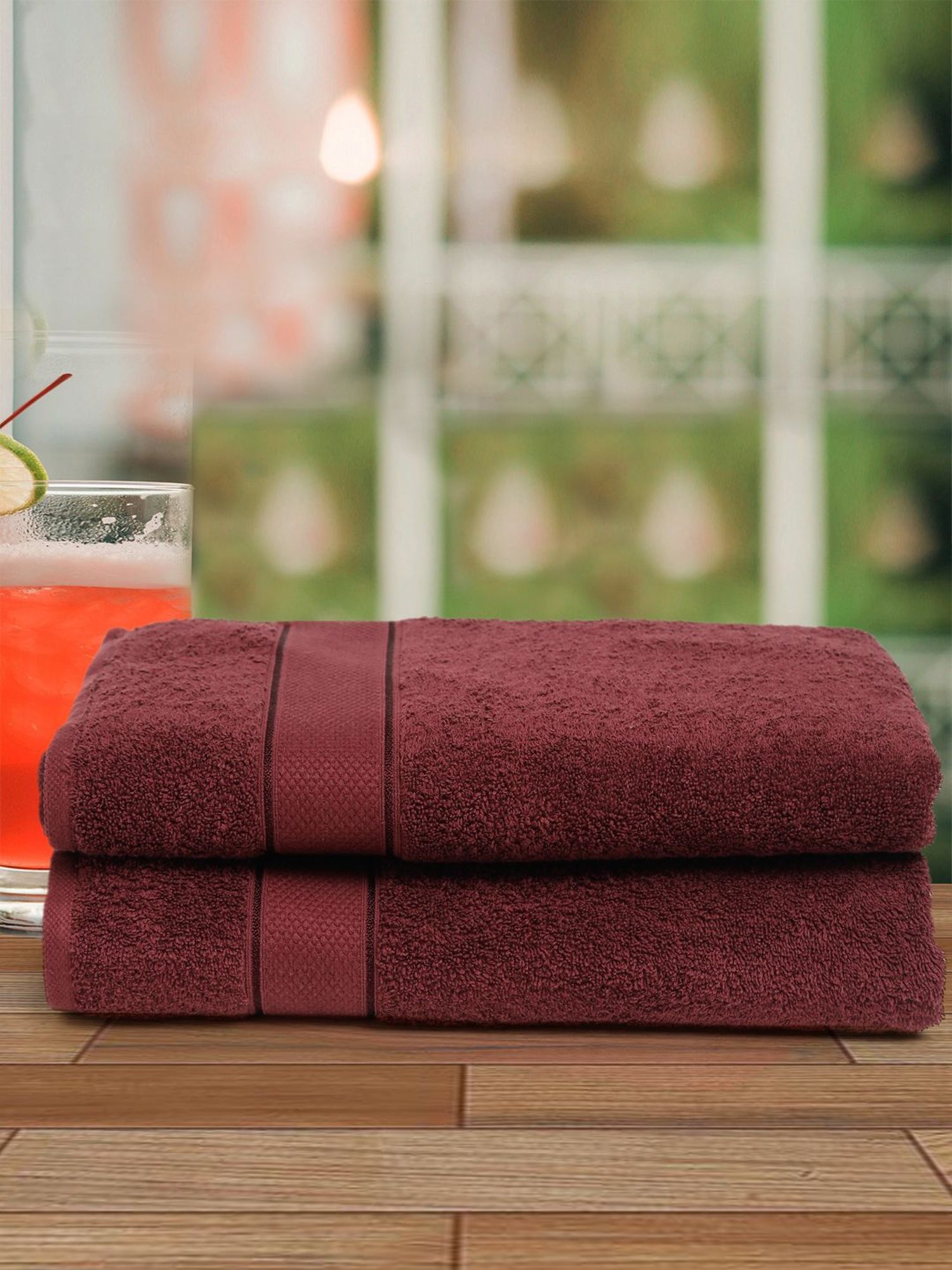 Creeva Wine 525 GSM Cotton Bath Towel Set of 2