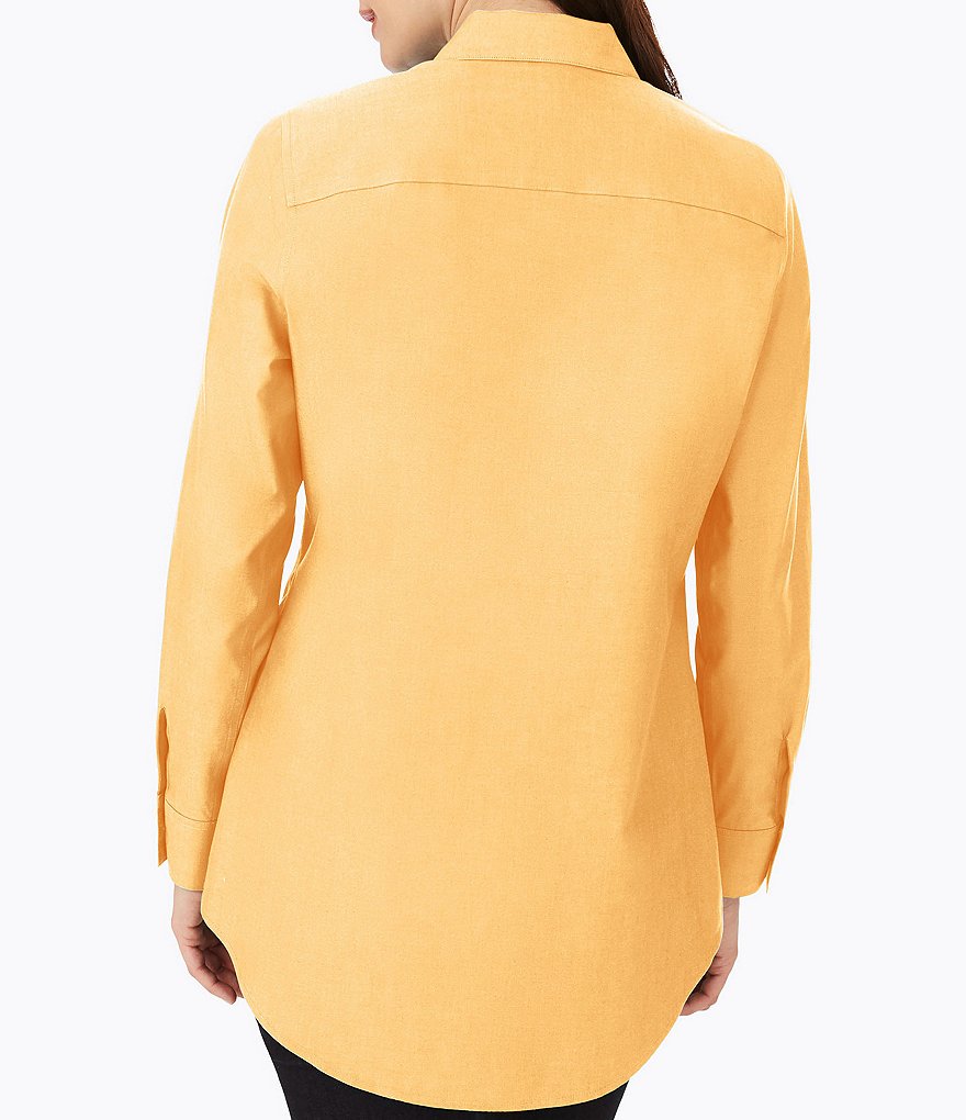 Foxcroft Cici Solid Non-Iron Pinpoint Oxford Long Sleeve Point Collar Neck Button Front Tunic