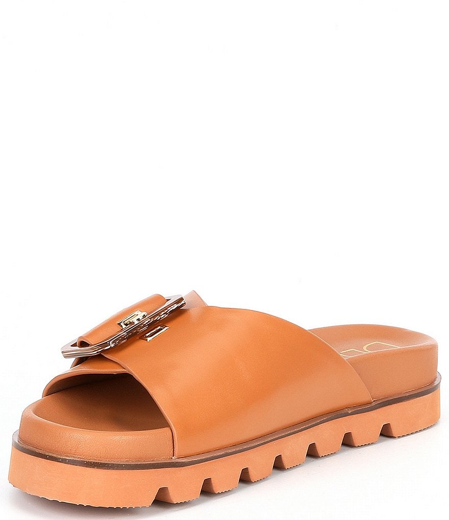 Deltan Benson Leather Buckle Lug Sole Slides
