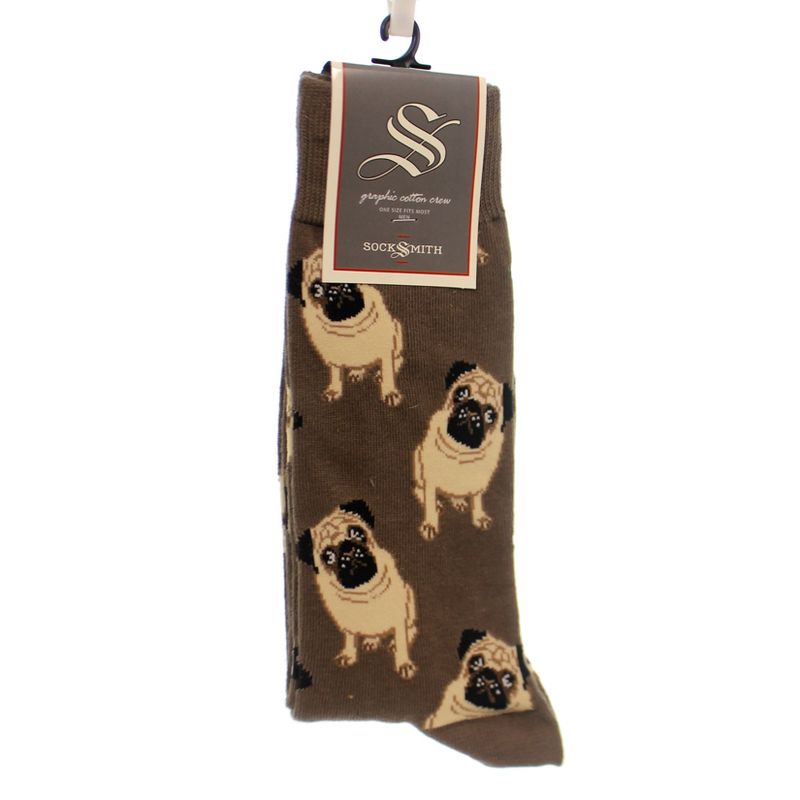 Novelty Socks 10.0" Brown Pug Crew Dog Puppy Best Friend Socksmith  -  Socks