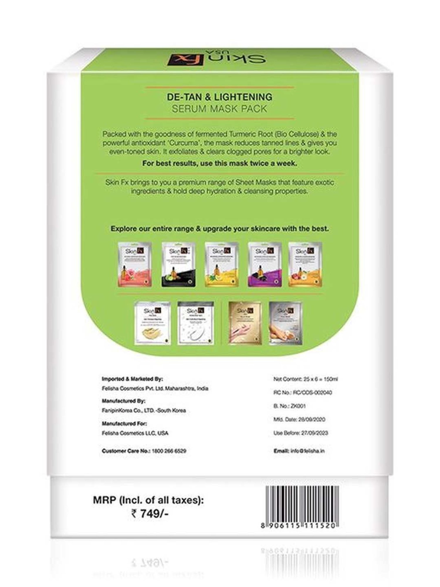 Skin Fx De-tan and Lightening Serum Mask Combo - Pack of 6