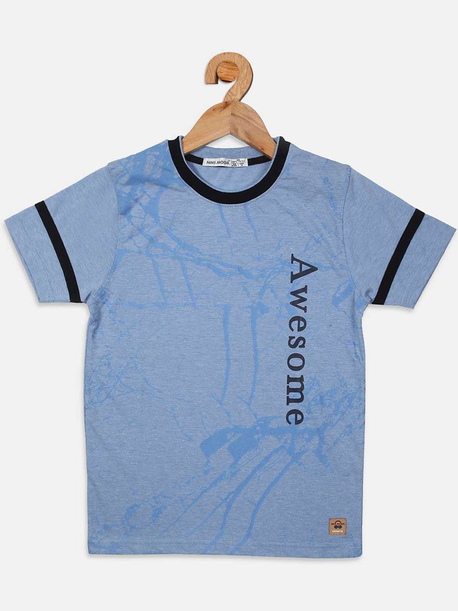 NINS MODA Boys Sky Blue Printed T-Shirt