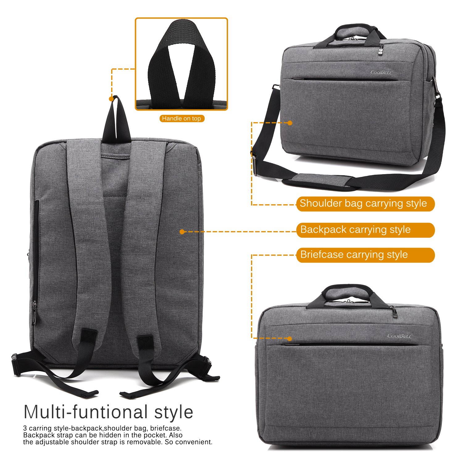 CoolBELL Convertible Backpack Messenger Bag 17.3 Inch Laptop Shoulder Bag Expendable Business Briefcase Extra Large Multi-Functional Travel Computer Bag for Men,Black