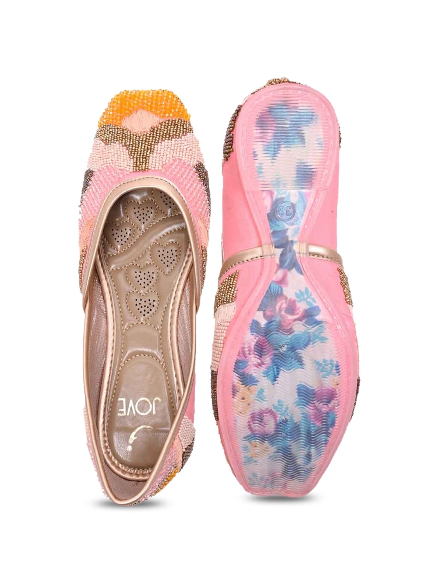 Jove Women's Pink Ethnic Juttis