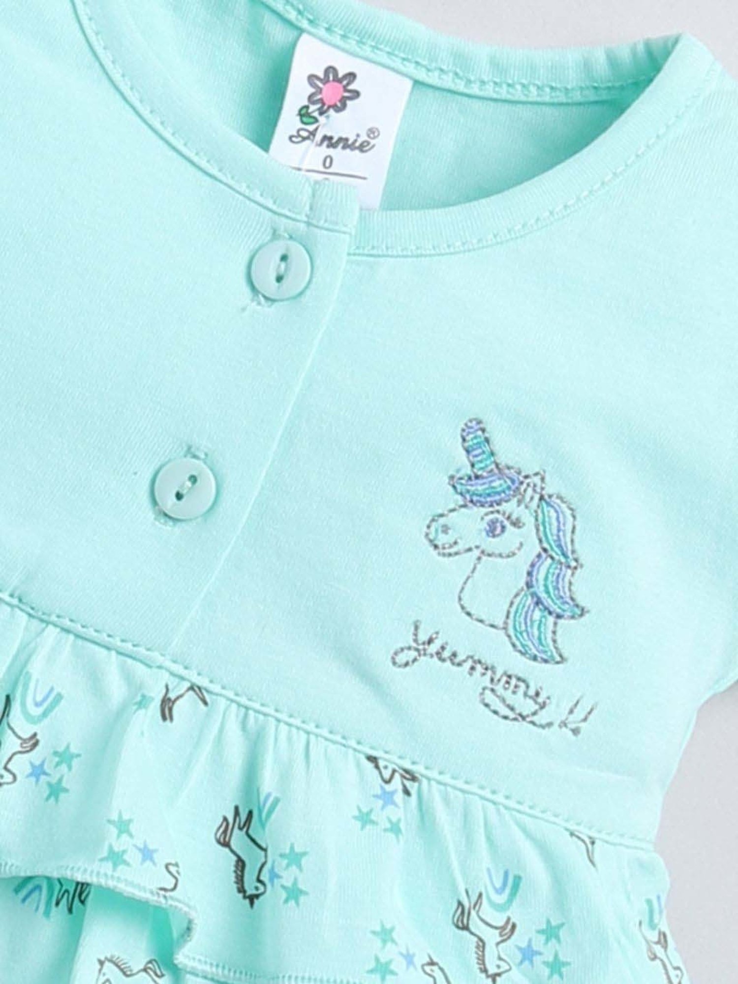 ANNIE Girls Green Cotton Printed Top & Short sets