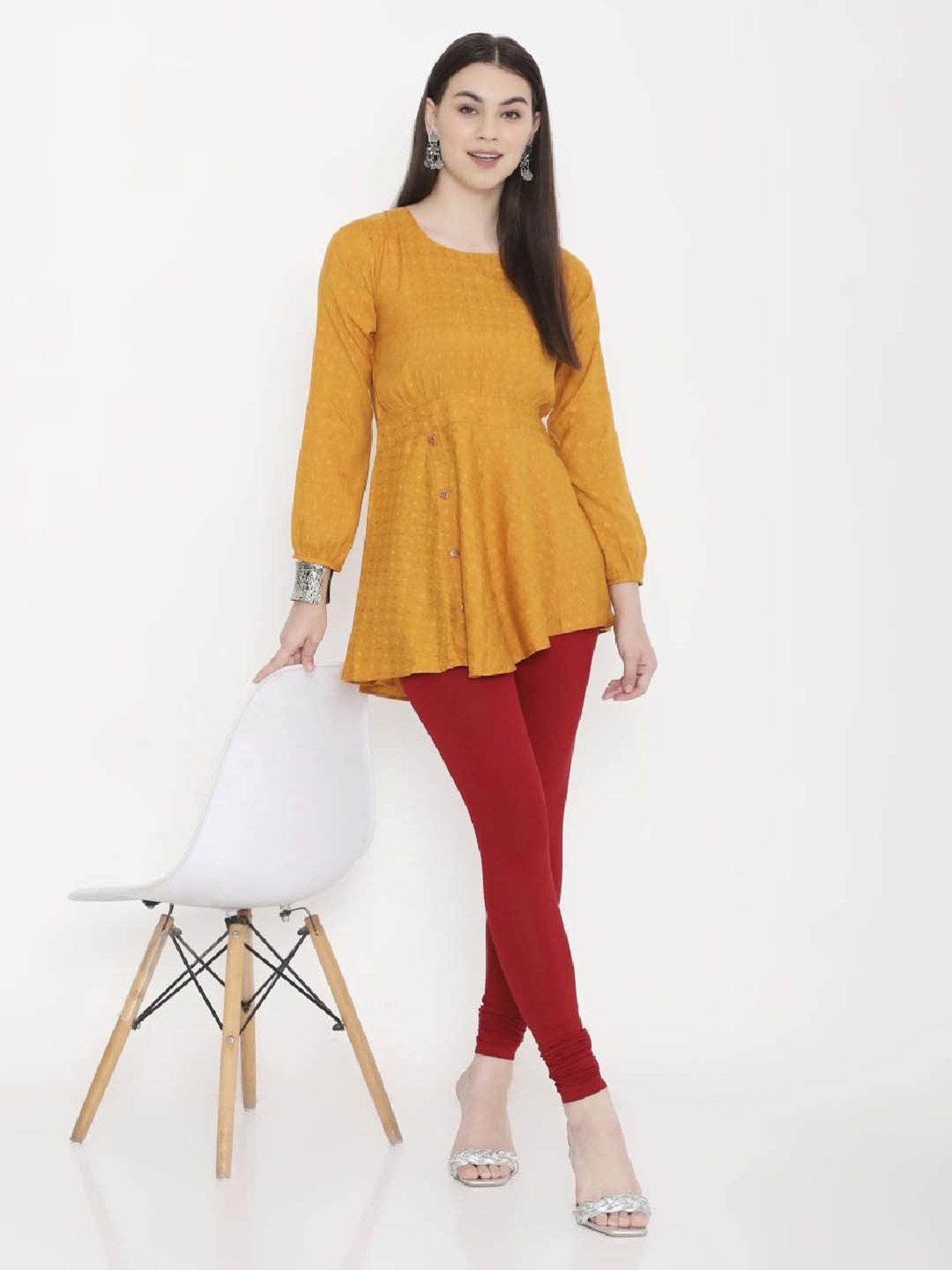 FEELINGS Maroon Plain Churidar Leggings