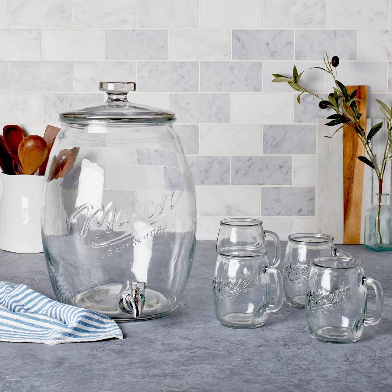 5pc Glass Belly Beverage Dispenser and Drinkware Set - Mason Craft & More