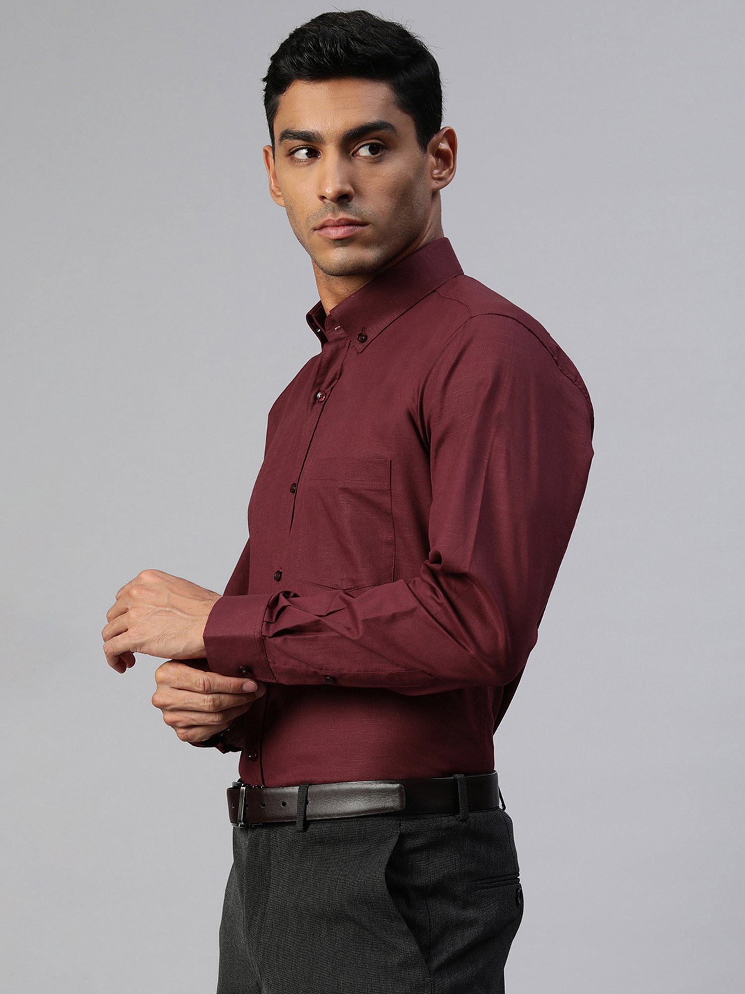 ManQ Maroon Regular Fit Shirt