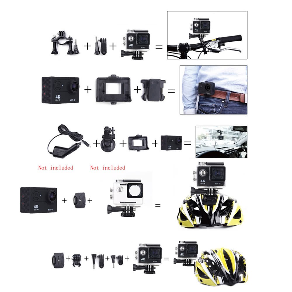 Full HD 4K(3840*2160) Ultra HD Wifi 30M Waterproof 2.0" 1080p 60fps 12MP Sports Action Camera DV 170&deg; Wide Angel Lens