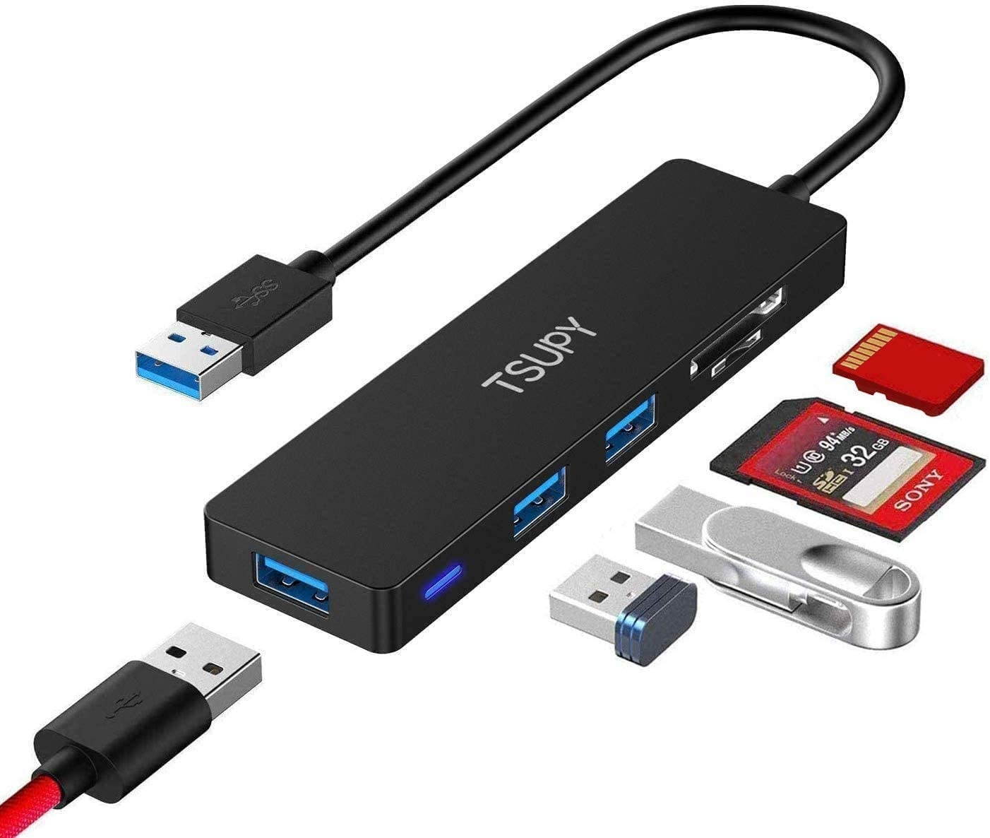 USB 3.0 Hub TSUPY Multi USB HUB 5 in 1 USB Data Hub with SD/TF Card Reader & 3 USB 3.0 Ports Compatible for PC LaptopsMacBookPrinter and Other USB Devices