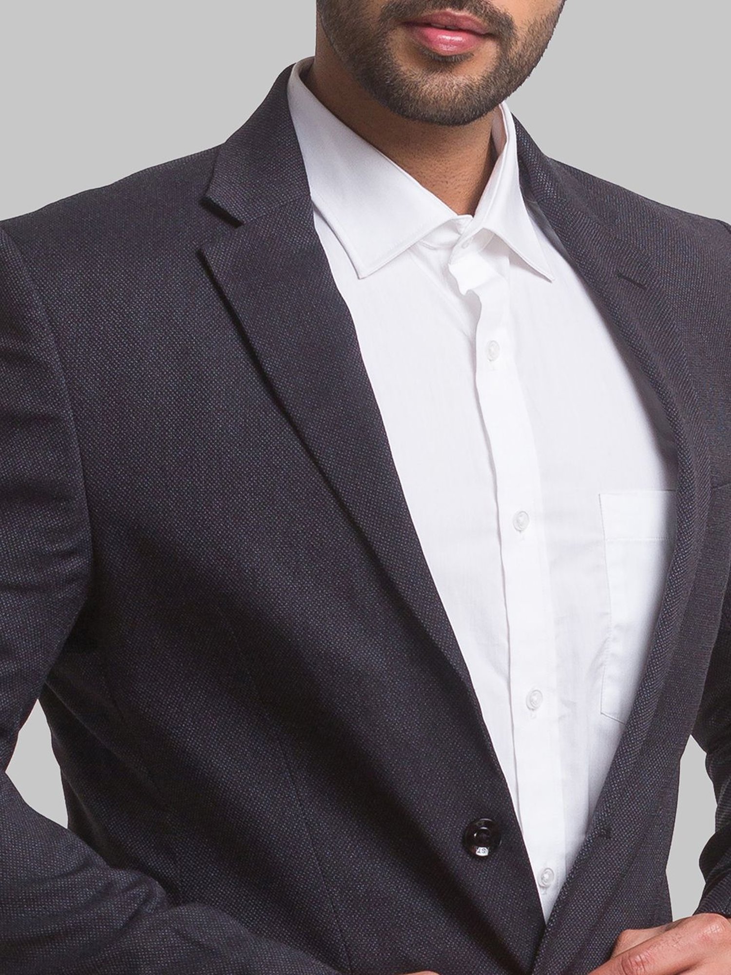 Parx Grey Regular Fit Self Pattern Two Piece Suit