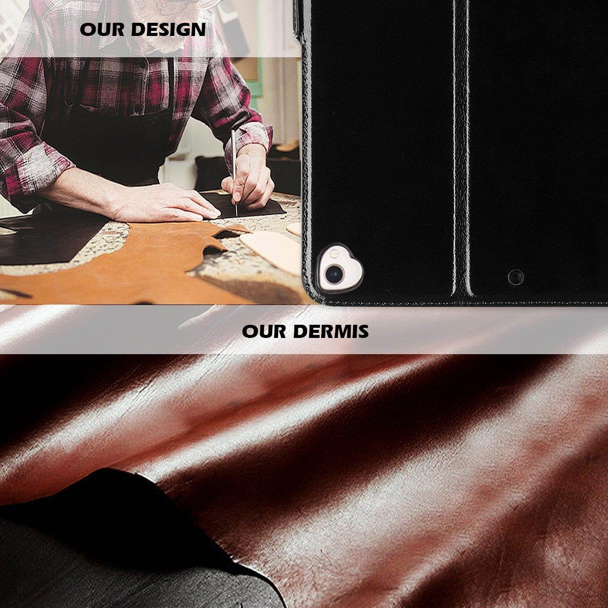 FYY iPad Pro 12.9 Case (Compatible with 2017 and 2015 Model) Handmade Genuine Leather Case with Kickstand Function for Apple iPad Pro 12.9 (Both 2017 and 2015) Black