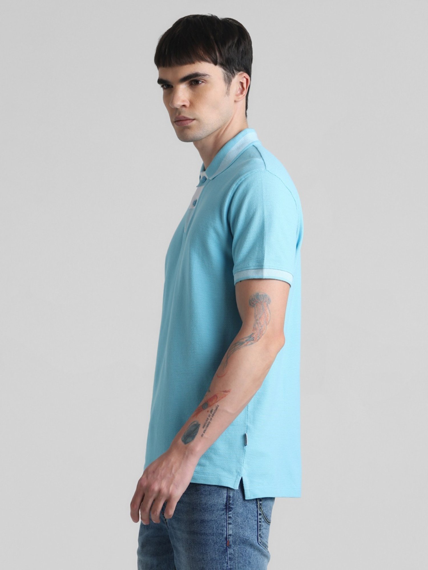 Jack & Jones Blue Topaz Cotton Regular Fit Polo T-Shirt