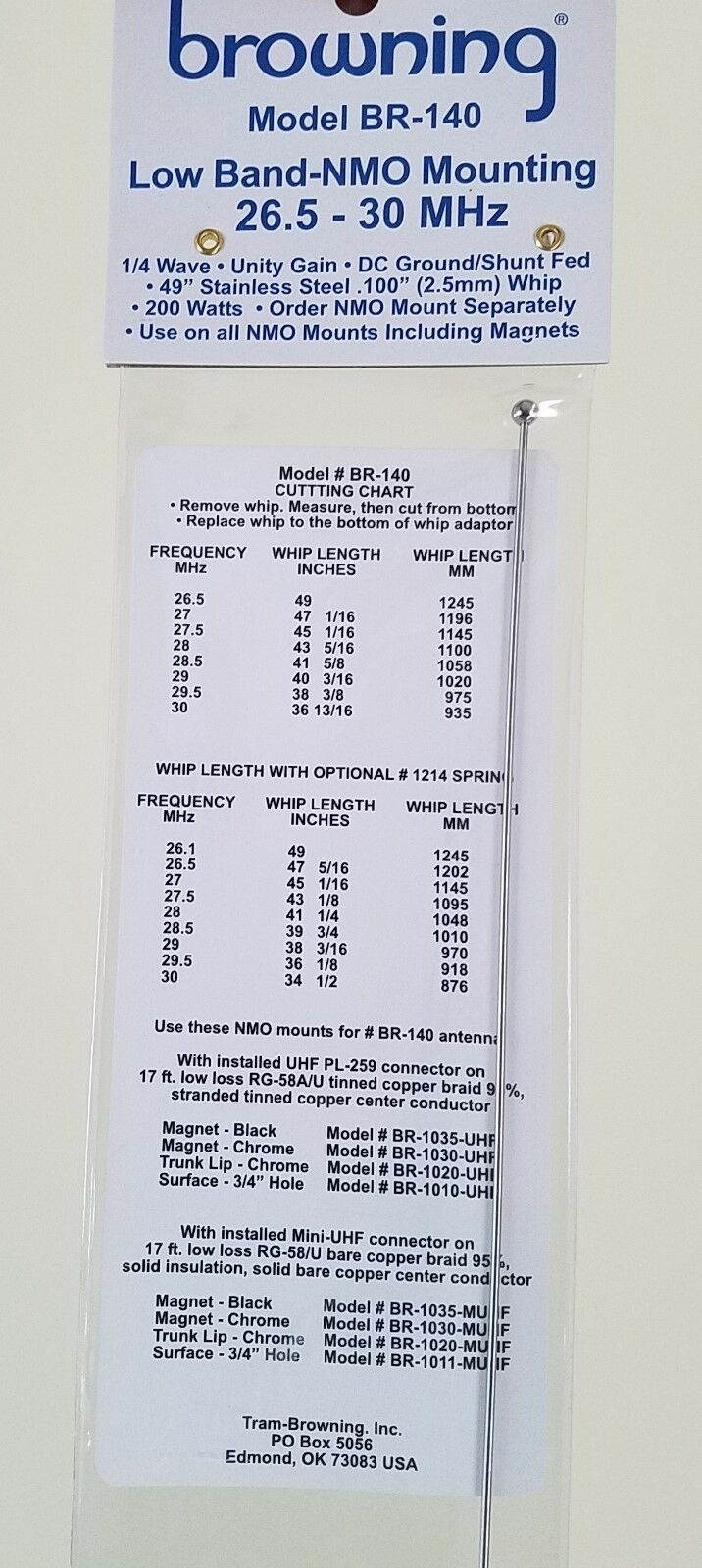 CB HAM Low Band Antenna NMO Trunk Mount for Mobile Radio PL259 Cobra Uniden