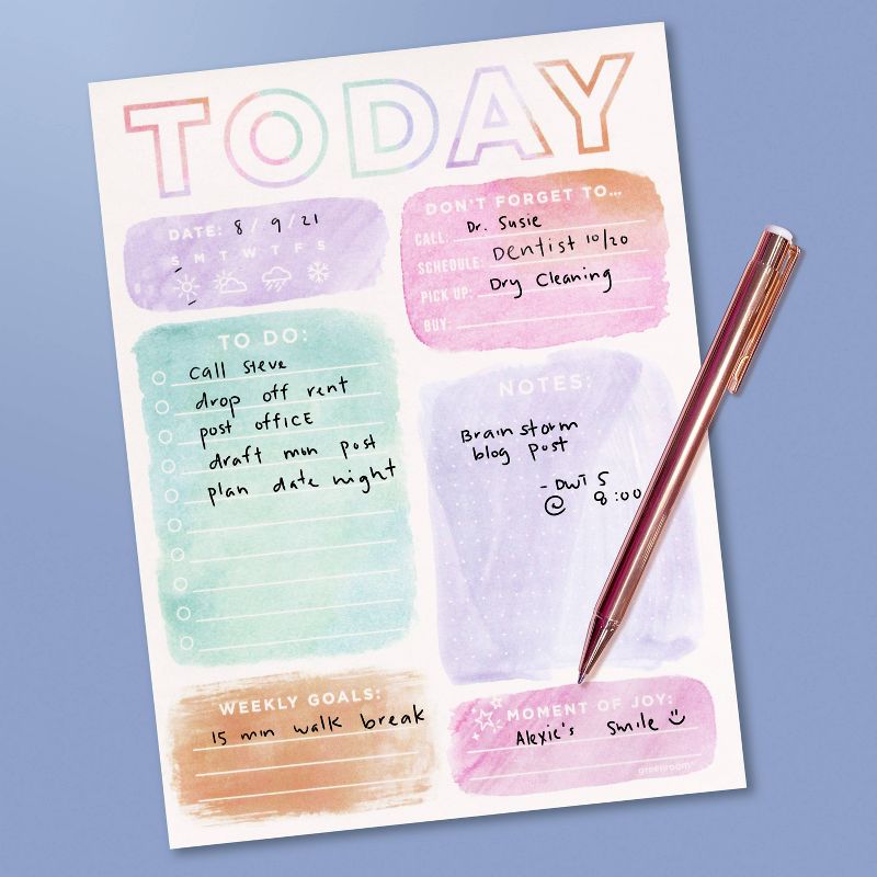 6" x 8" 120 Sheet Daily To-Do Desk Pad Pastel Watercolor - greenroom