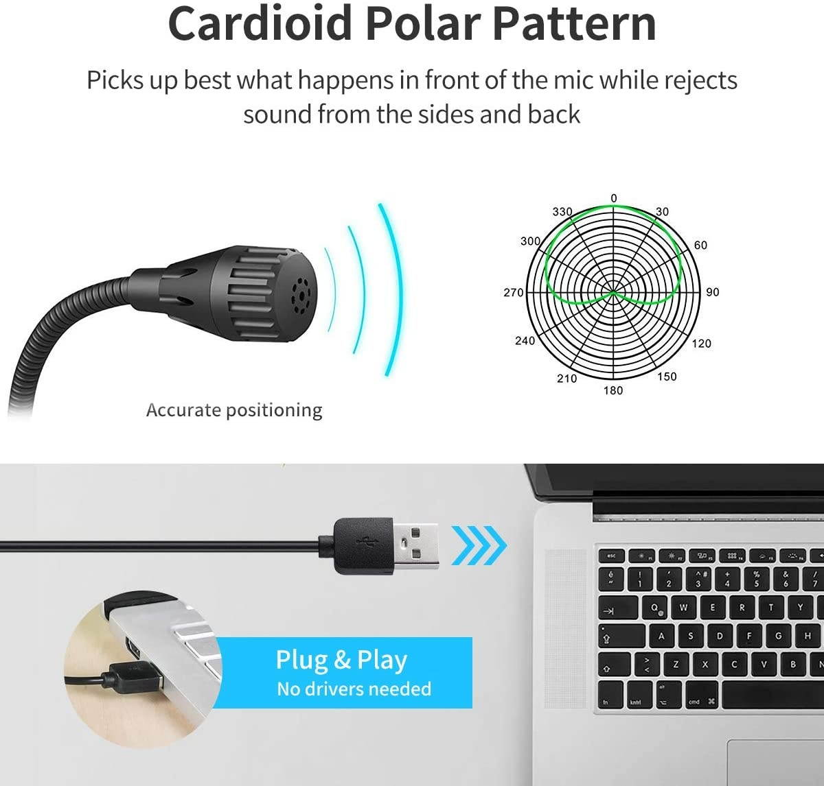 USB Computer Microphone with Mute Button & Volume Knob Compatible with PC Laptop Desktop Mac PS4, Play & Plug Gooseneck Mic Recording for Gaming, Streaming, YouTube, Vocal, Dictation