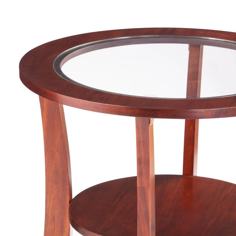 Desvy Round Glass Top End Table Brown - Aiden Lane
