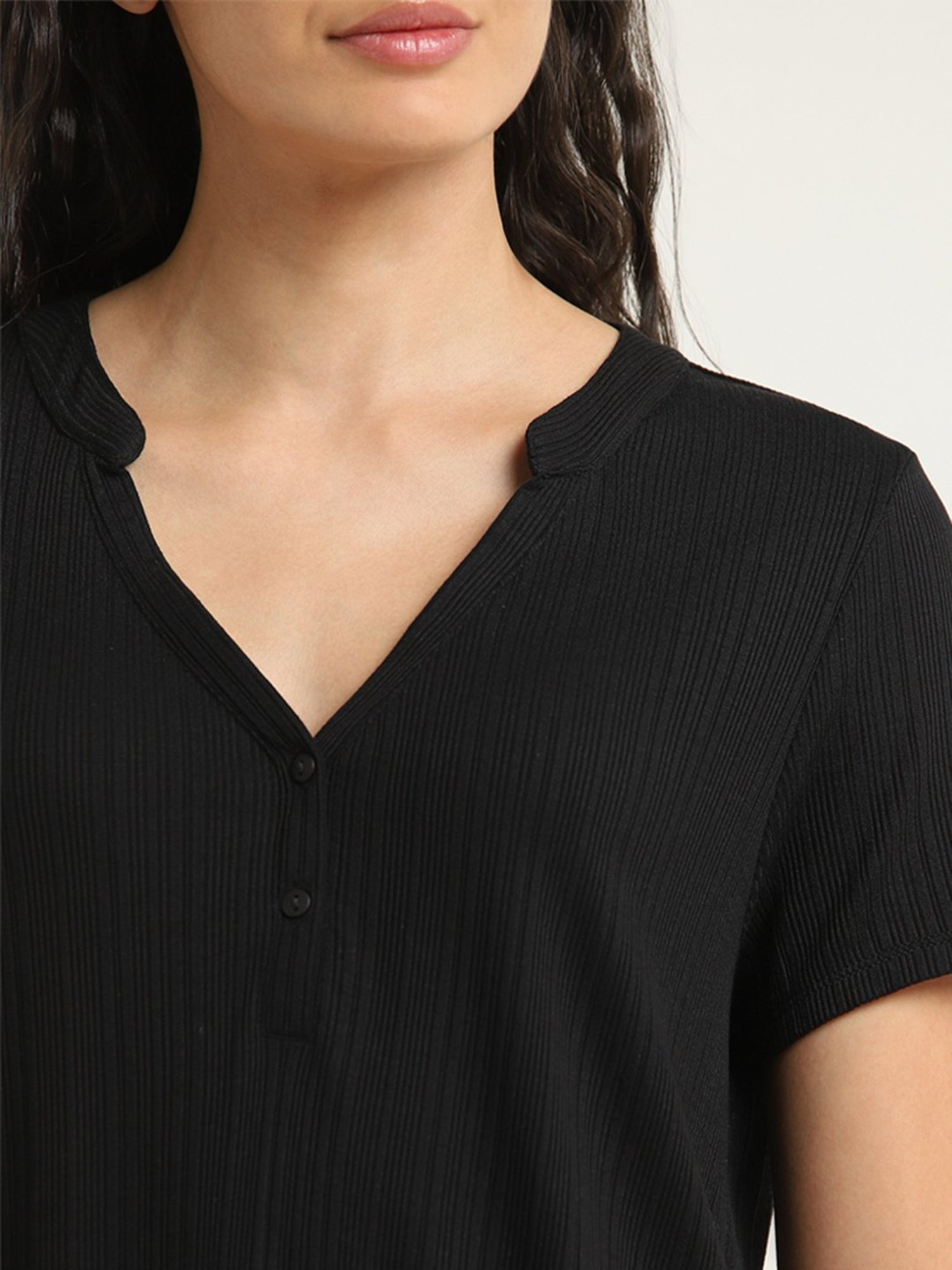 Wunderlove by Westside Black Ribbed Textured Top