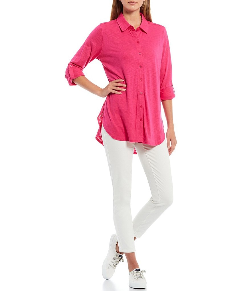 Calessa Floral Embroidered Round Neck Short Sleeve Tunic