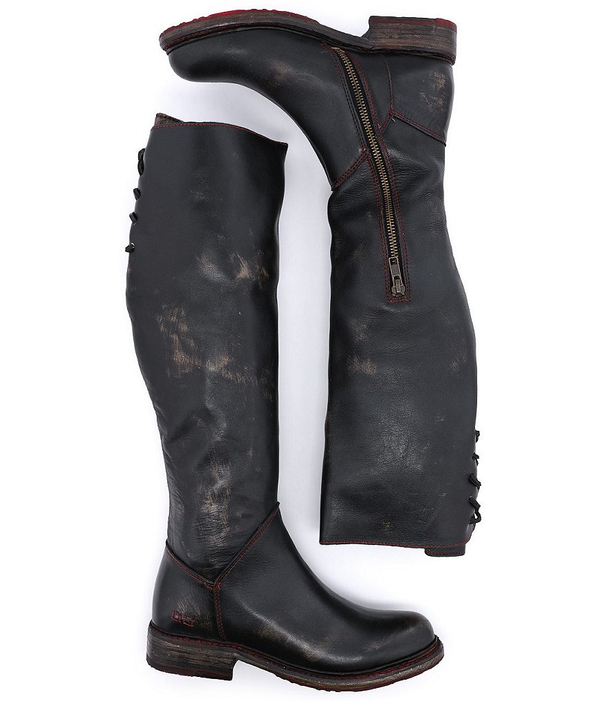 Bed Stu Manchester Tall Leather Wide Calf Block Heel Riding Boots