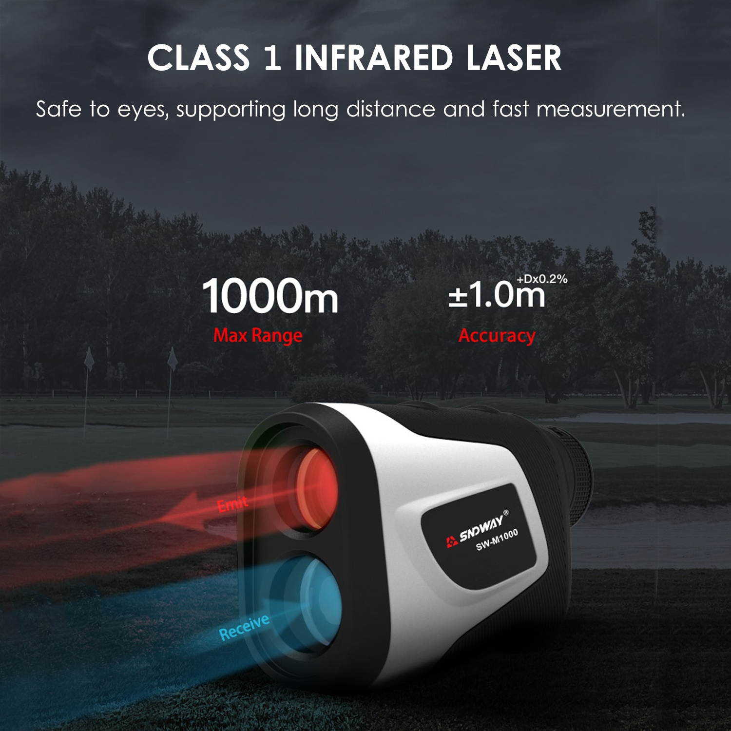SNDWAY 3~1000M High Precision Laser Distance Meter 6X Magnification Outdoor Digital Golf Telescope Laser Ruler Handheld Golf Rangefinder with Golf Trajectory Compensation Flag Pole Lock Function