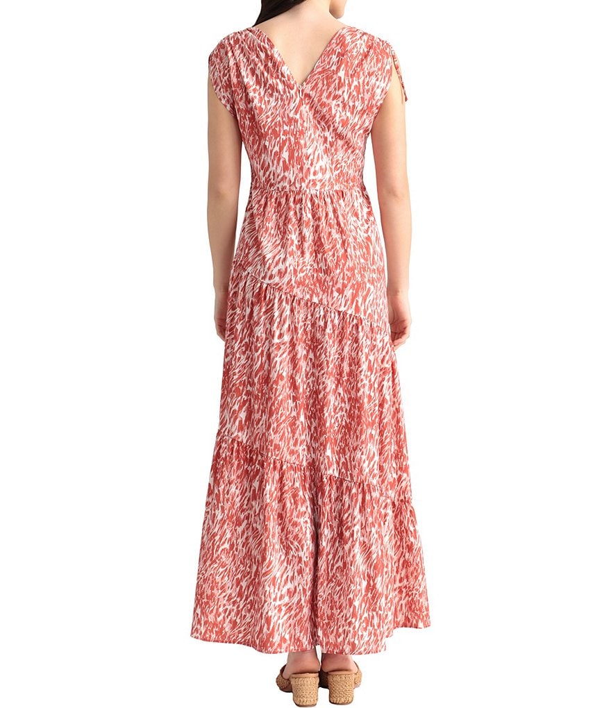 Maggy London Animal Print V-Neck Sleeveless Asymmetric Tiered Maxi Dress