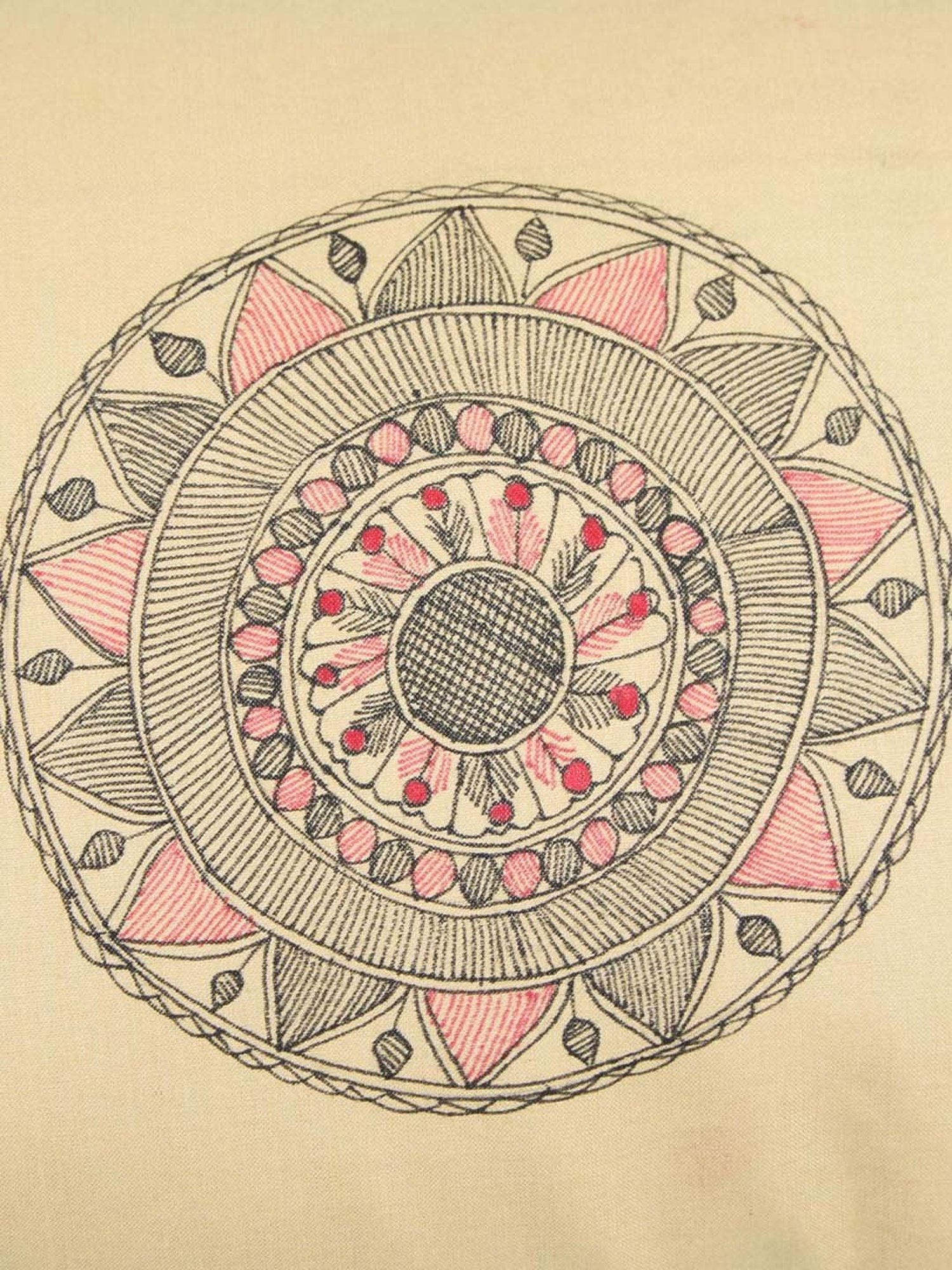 Fabindia Home Madhubani Beige & Black 110 GSM Viscose Silk Cushion Cover