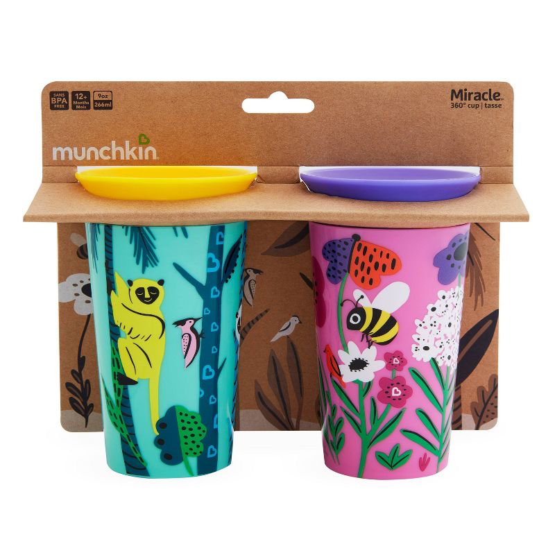 Munchkin Miracle 360° Wild Love Sippy Cup - 2pk - 9oz Total Lemur/Bee
