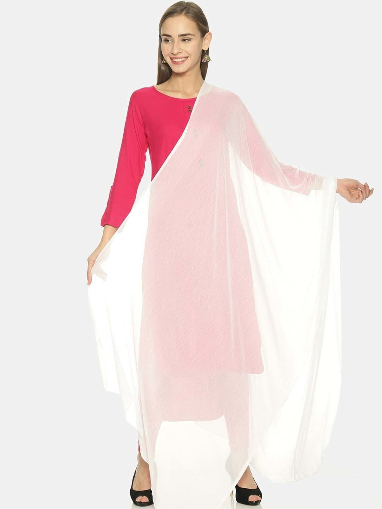 TWIN BIRDS Navy & White Plain Dupatta - Pack Of 2