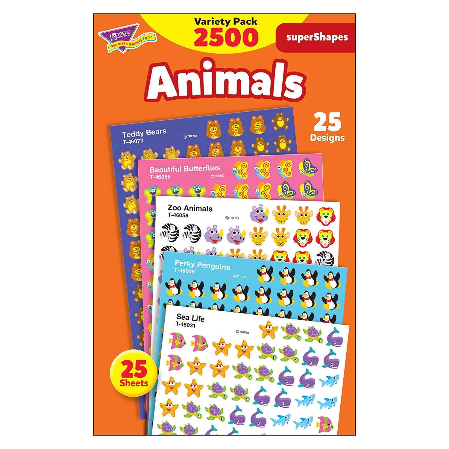 TREND enterprises, Inc. Animals superShapes Stickers Variety Pack, 2500 ct