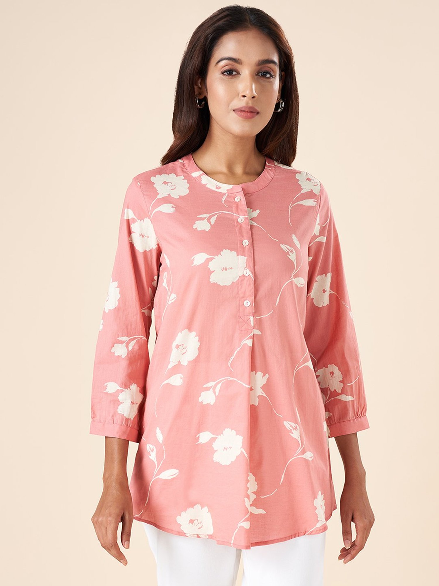 Akkriti by Pantaloons Coral Cotton Floral Print Tunic