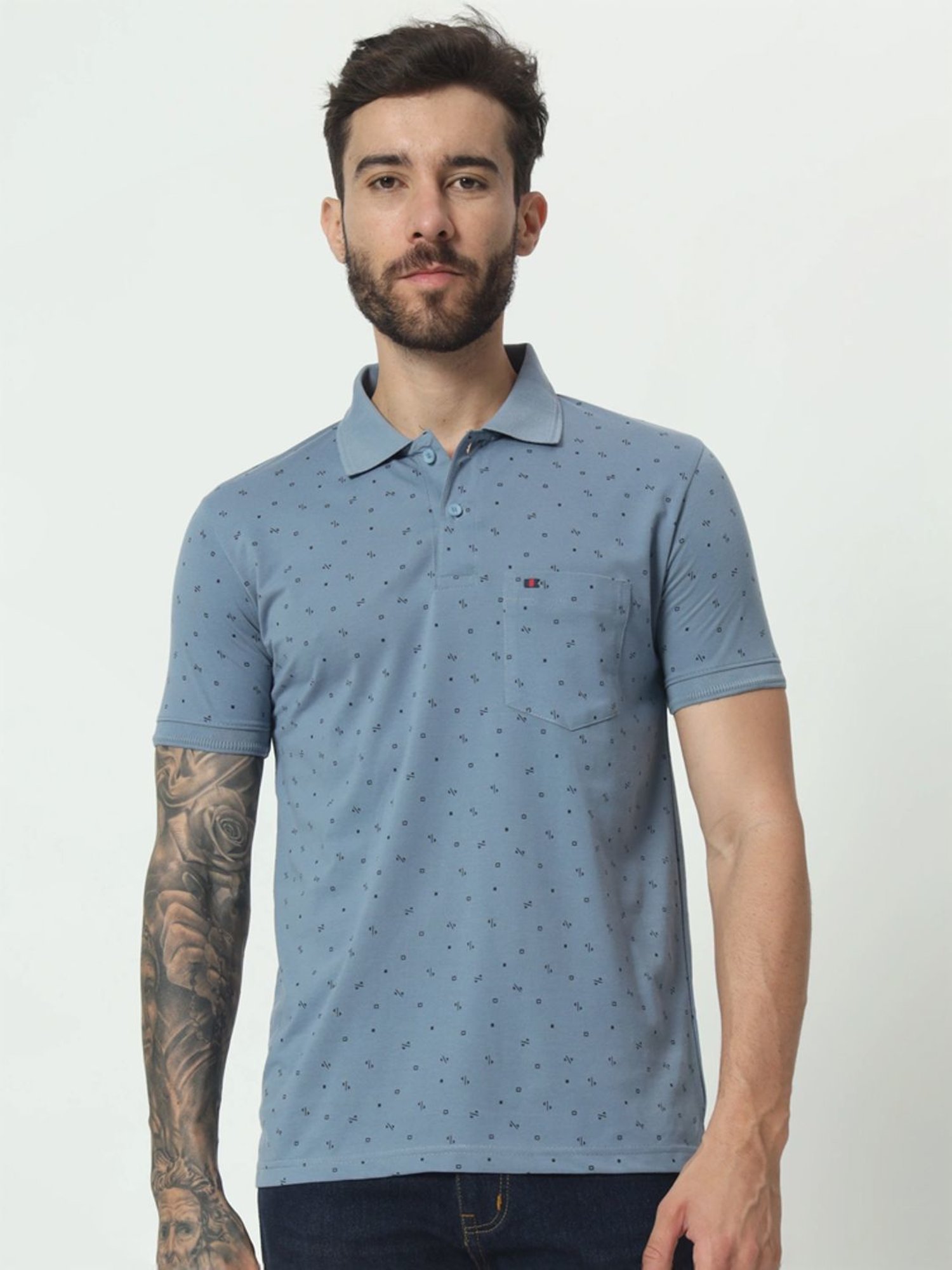 Tab91 Blue Regular Fit Printed Polo T-Shirts