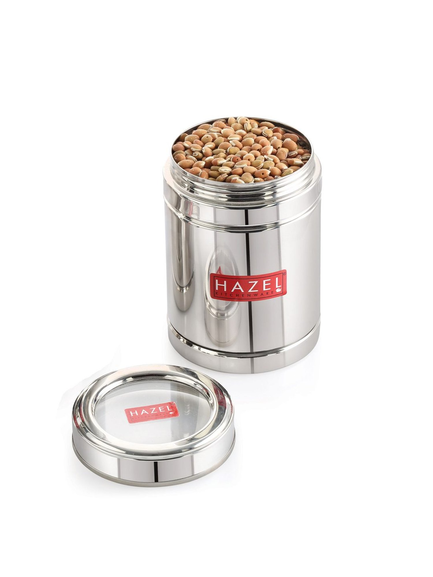 HAZEL Silver Stainless Steel Container with Transparent Lid - Set of 2 (1L)