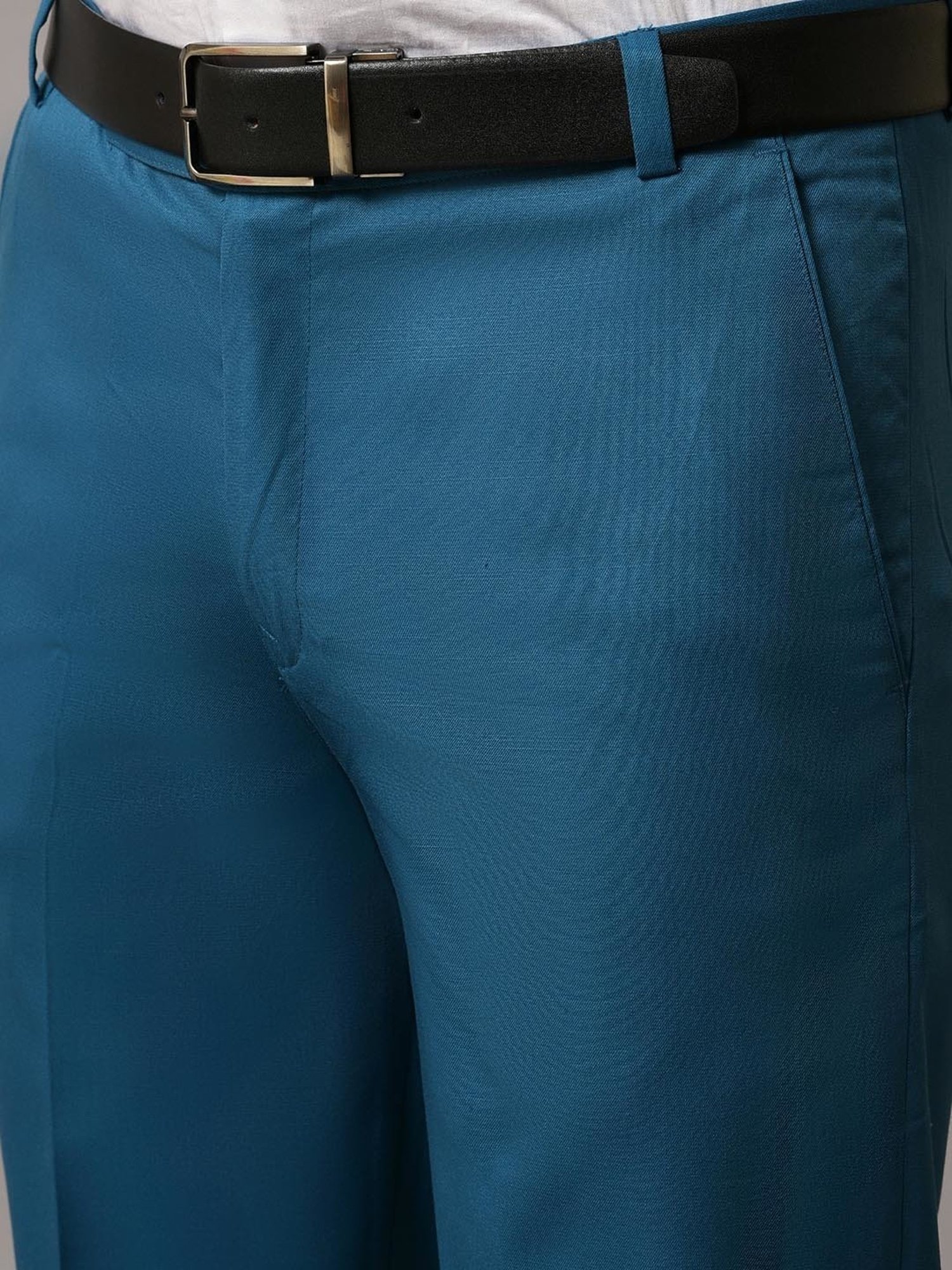 Hangup Teal Regular Fit Flat Front Trousers