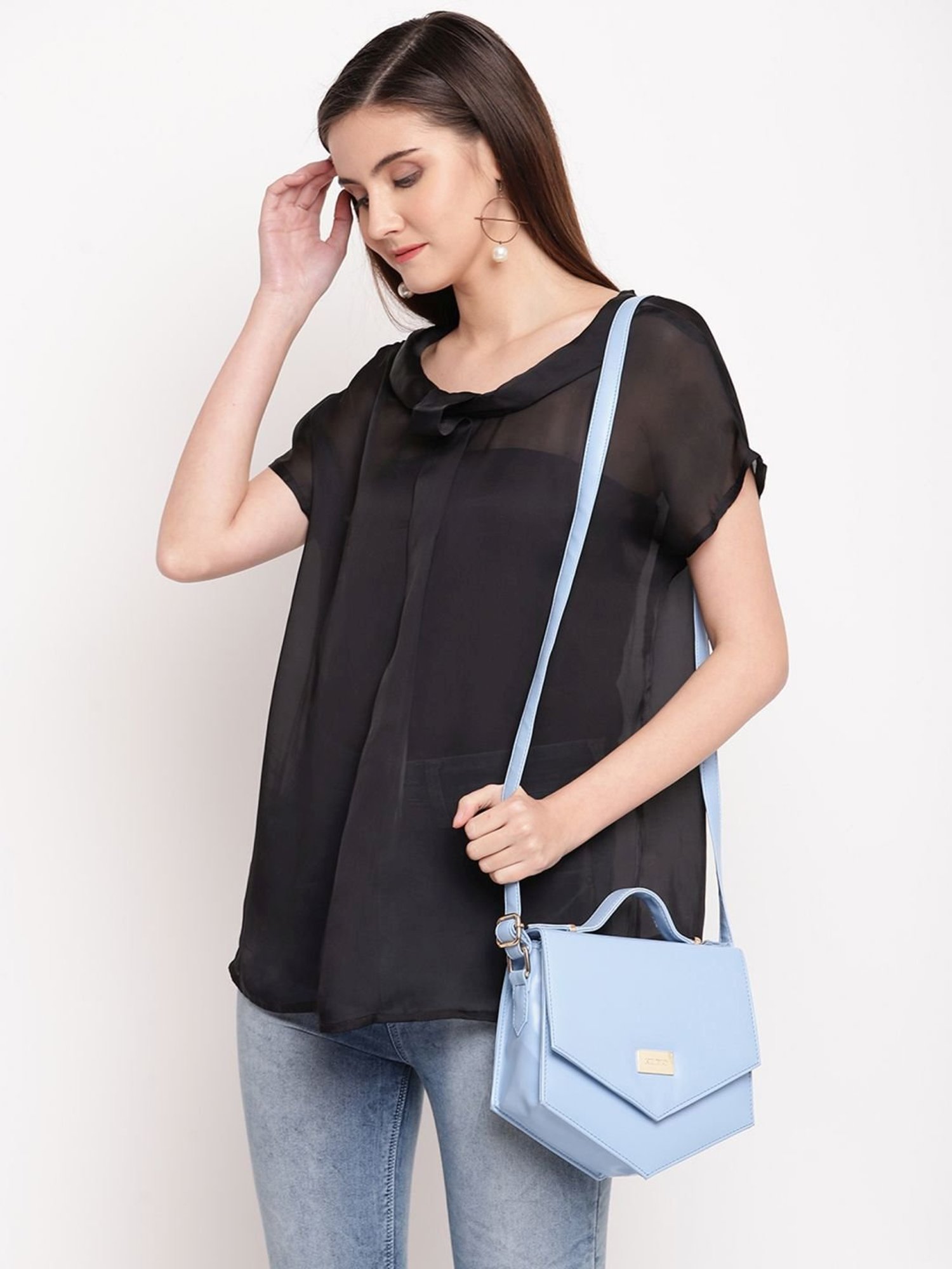 KLEIO Turquoise Solid Medium Satchel Handbag