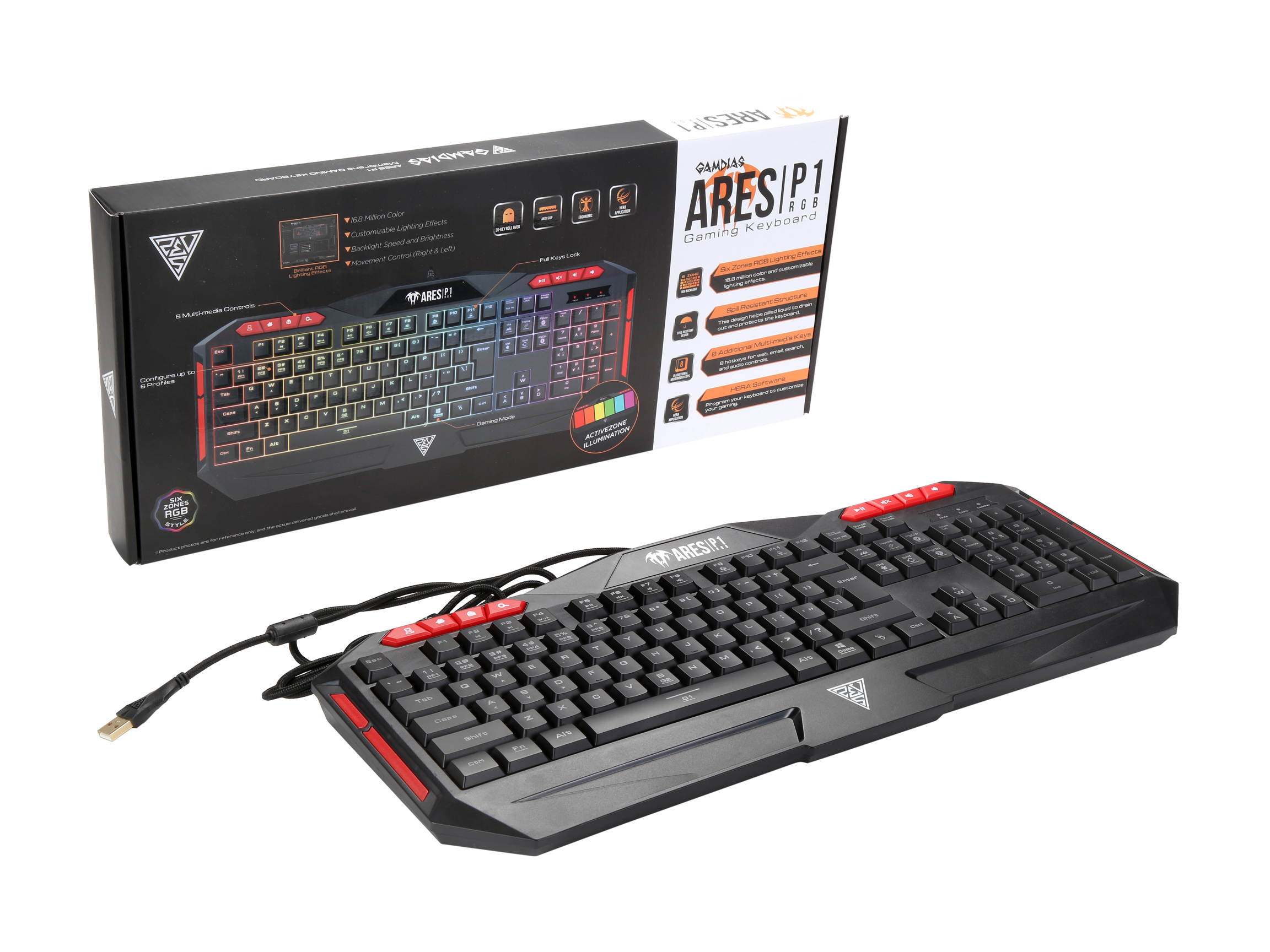 Gamdias Ares P1 Membrane Gaming Keyboard, Multi Color Lighting