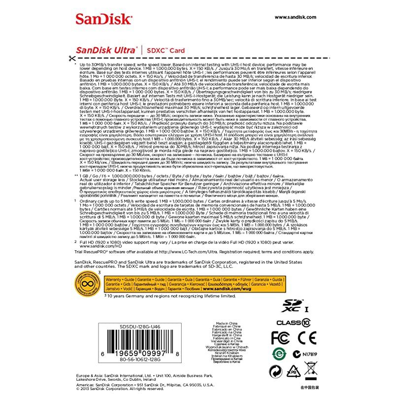 Ultra 128GB SDXC Class 10/UHS-1 Flash Memory Card Speed Up To 30MB/s- SDSDU-128G-U46 (Label May Change) [Old Version]