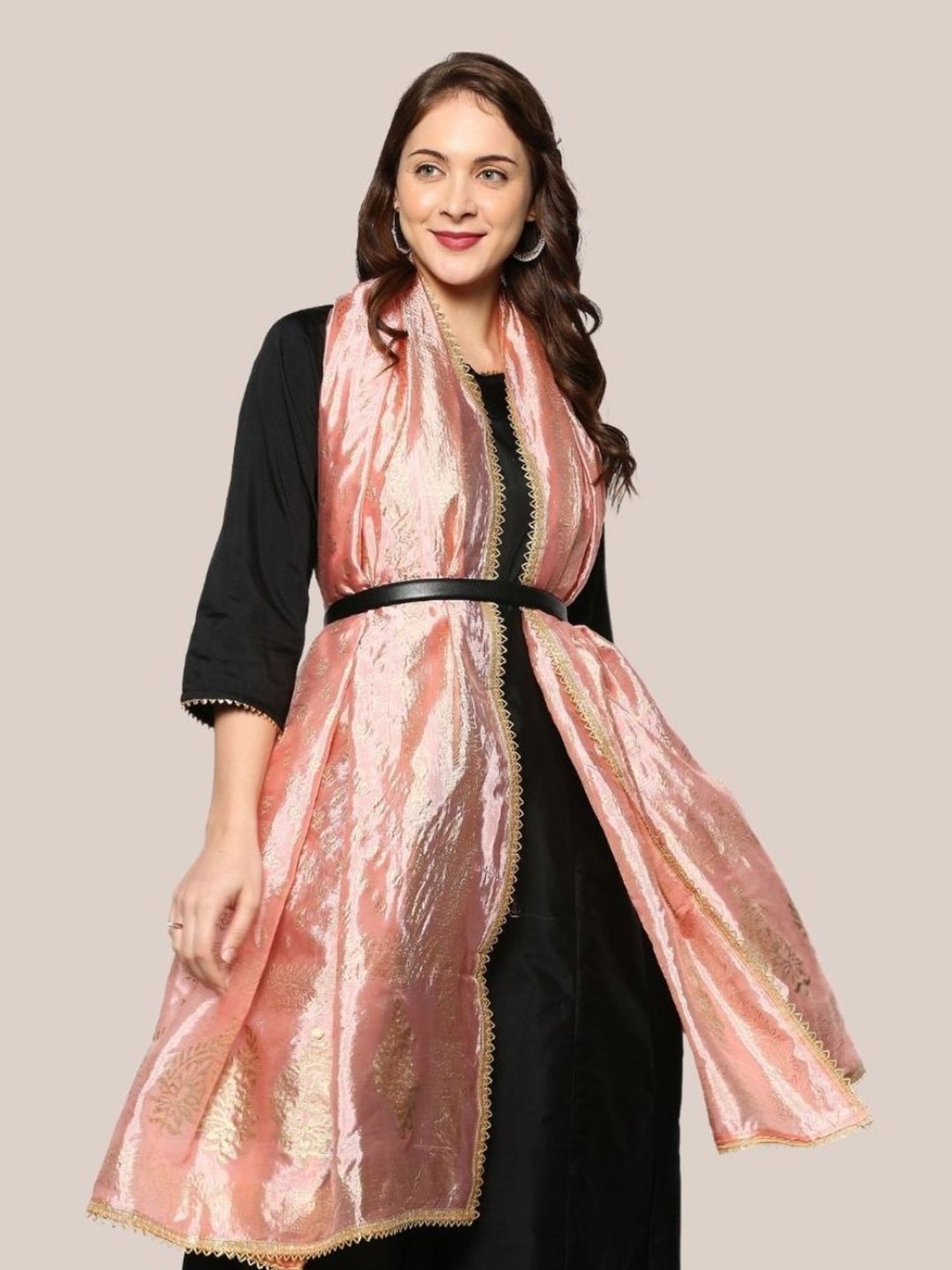 Dupatta Bazaar Peach Zari Work Dupatta