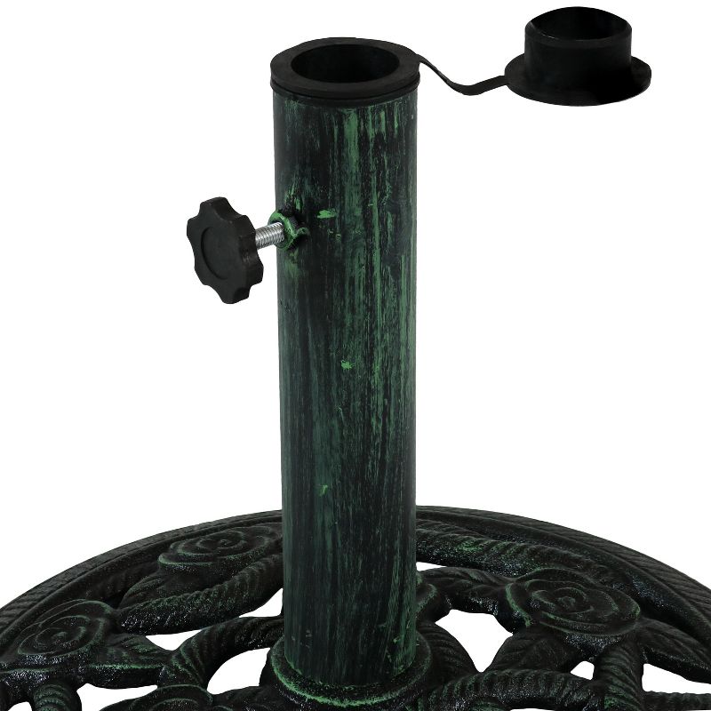 Sunnydaze Outdoor Heavy-Duty Cast Iron Decorative Rose Blossom Design Patio Yard Round Umbrella Base Stand - 16" - Green