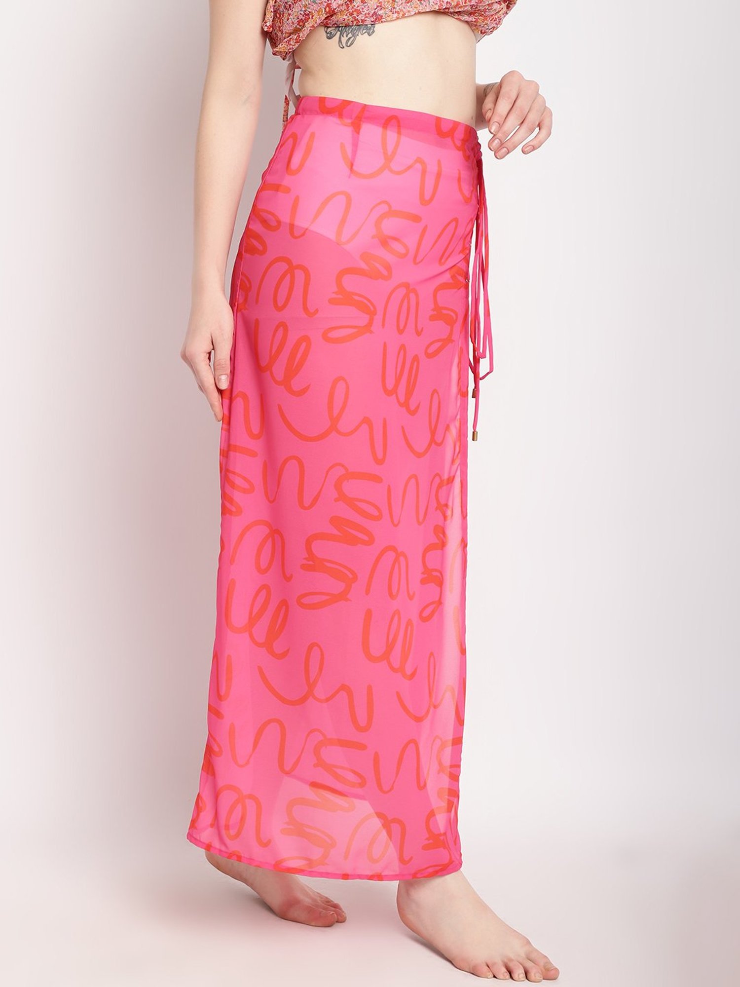 Erotissch Pink Printed Beachwear Cover-Up Wrap Skirt