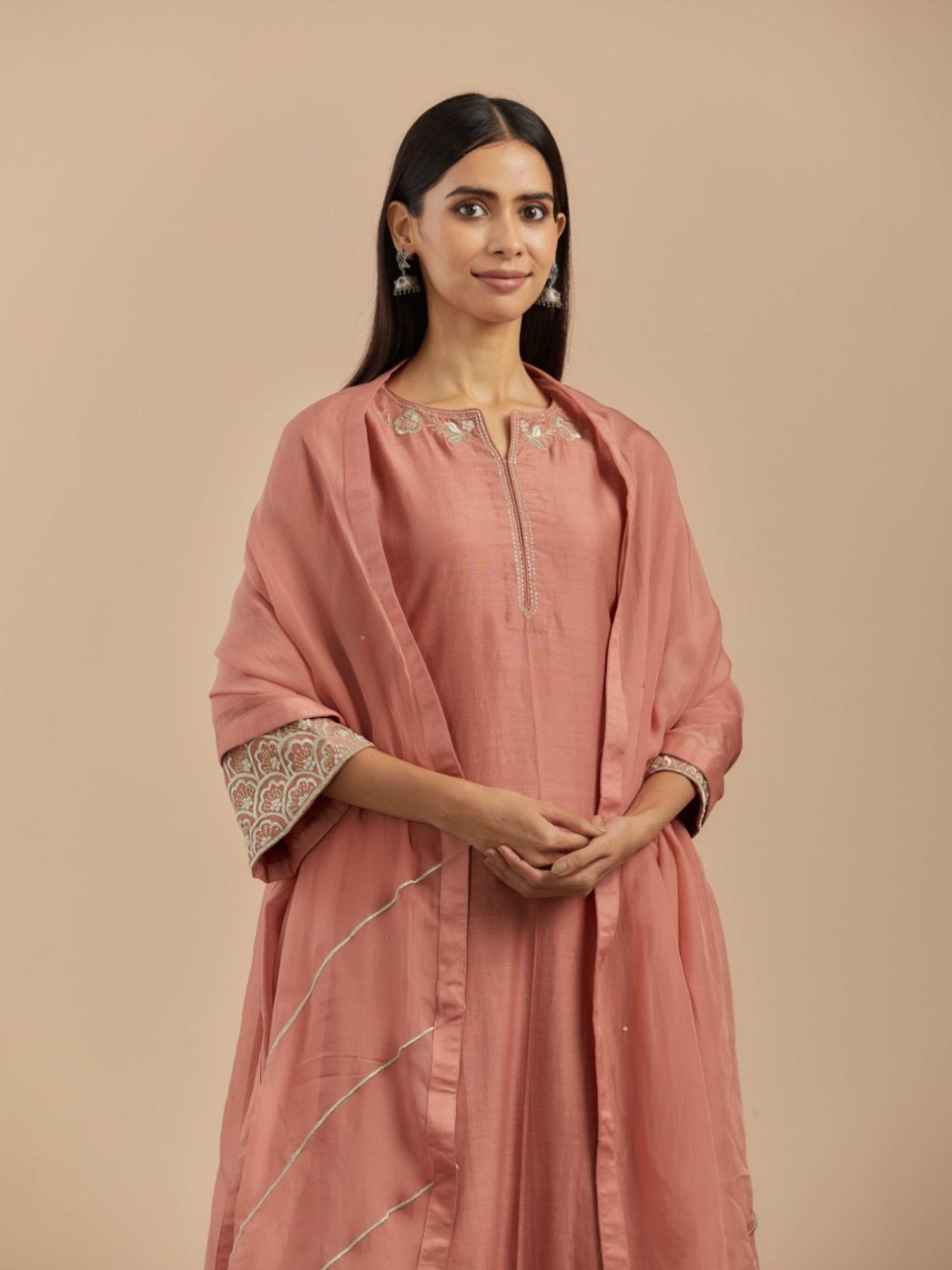 Priya Chaudhary Dust Pink Preet Embroidered Chanderi Silk Kurta