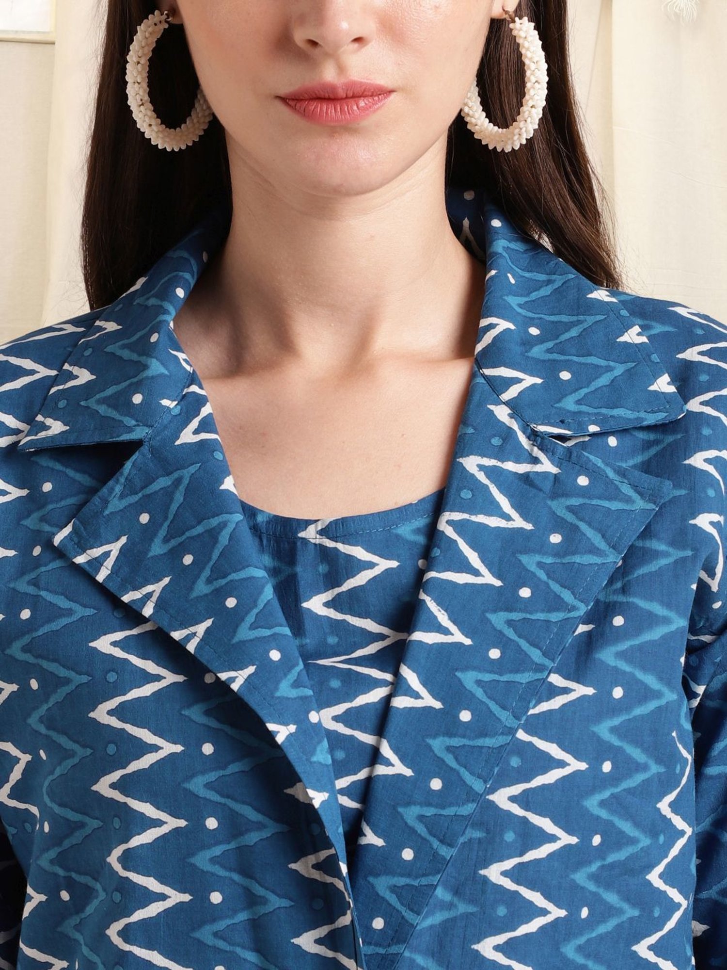 MIRCHI FASHION Blue Cotton Printed Top Pant Set With Jacket