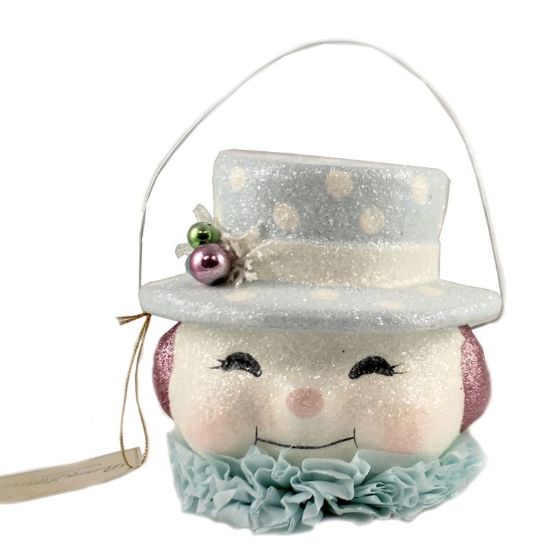 Christmas 5.5" Happy Snowman Bucket Ear Muffs Top Hat  -  Decorative Figurines