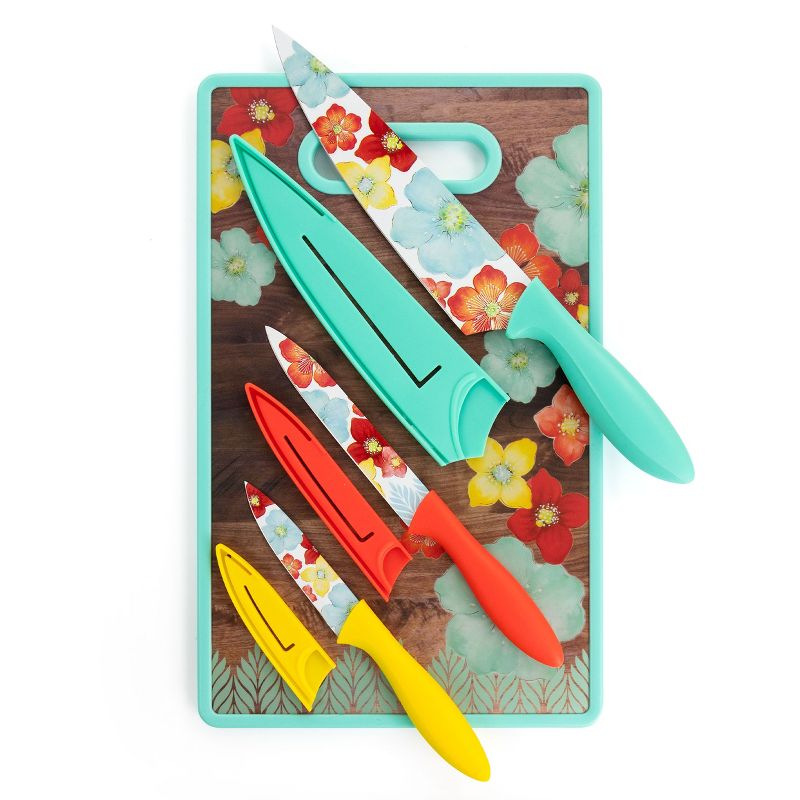 Gibson Home Jordana 7 Piece Cutlery Knife and Cutting Board Set in Multi-Color Floral