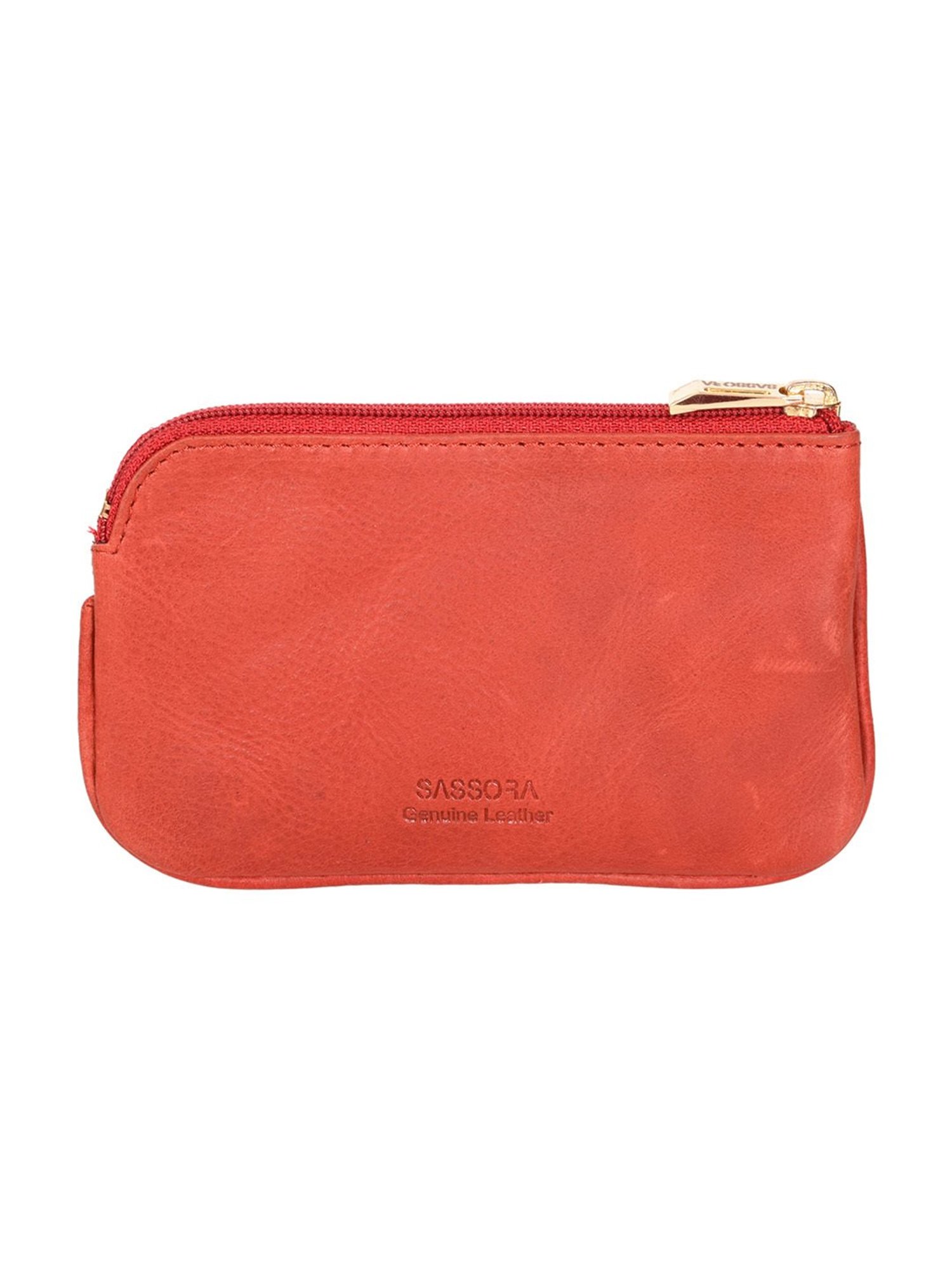 SASSORA Coral Red Leather Small Key Case