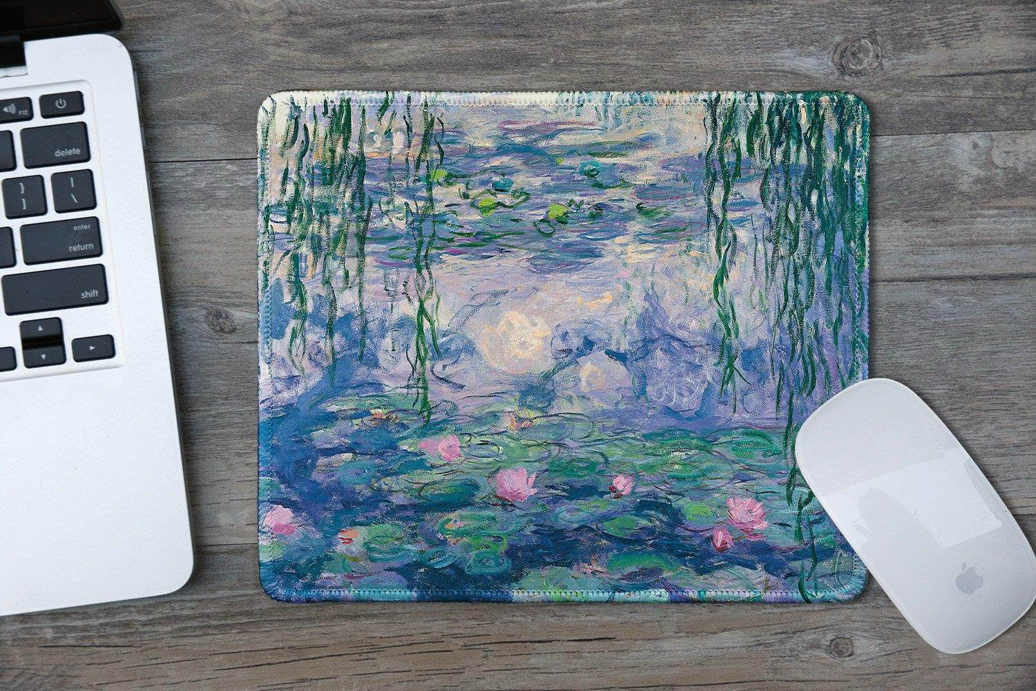 dealzEpic - Art Mousepad - Natural Rubber Mouse Pad with Famous Fine Art Painting of Waterlilies by Claude Monet - Stitched Edges - 9.5x7.9 inches
