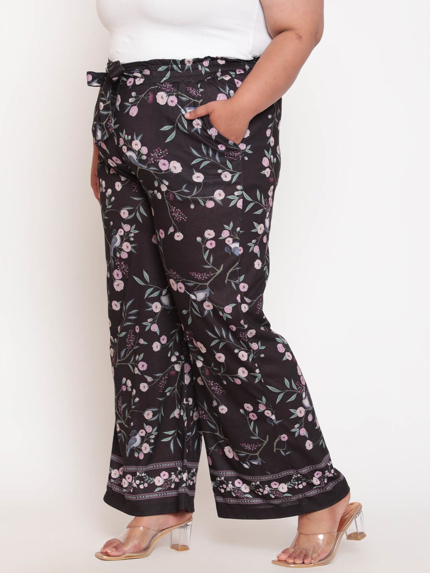 Amydus Black Floral Print Palazzos
