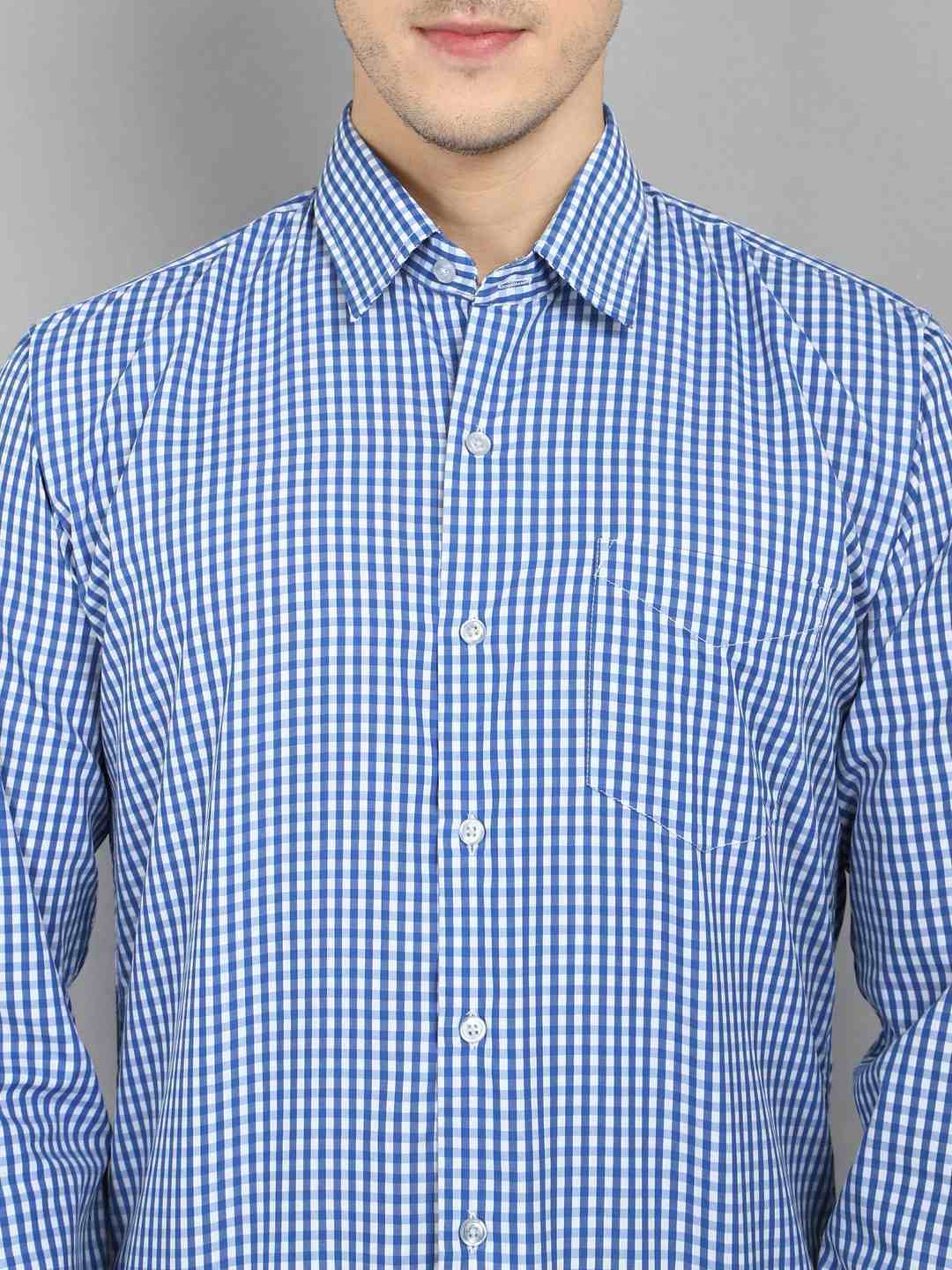 English Navy Blue Slim Fit Checks Shirt