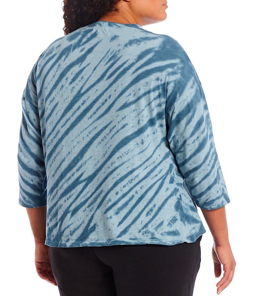 Kinesis Plus Size 3/4 Sleeve Crew Neck Slub Knit Jersey Tie Dye Tee